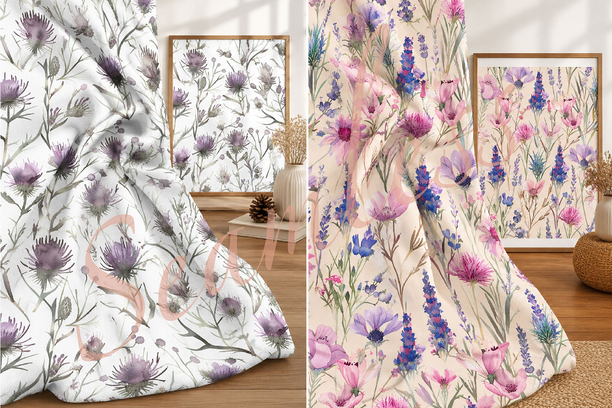 Watercolor Thistle Floral Patterns, a Pattern Graphic by DreamCafeArt (Photo 2 of 5)