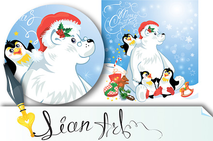 Card with penguins and polar bear, a Card Template by Lian-art