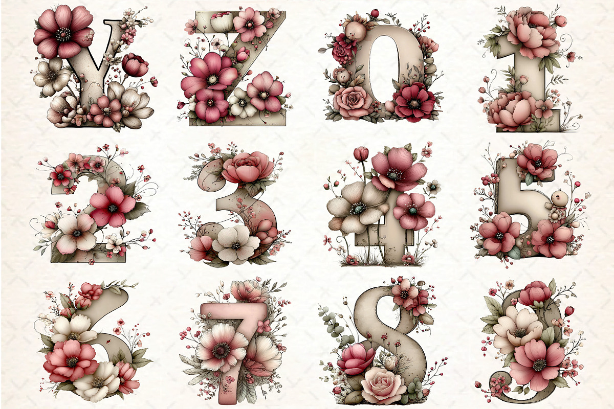 Floral Baby Alphabet Clipart Set, an Illustration by DreamCafeArt (Photo 4 of 4)