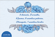 Clipart with blue peonies flowers, a Decorative Illustration by EshaStudio (Thumbnail 1 of 7)