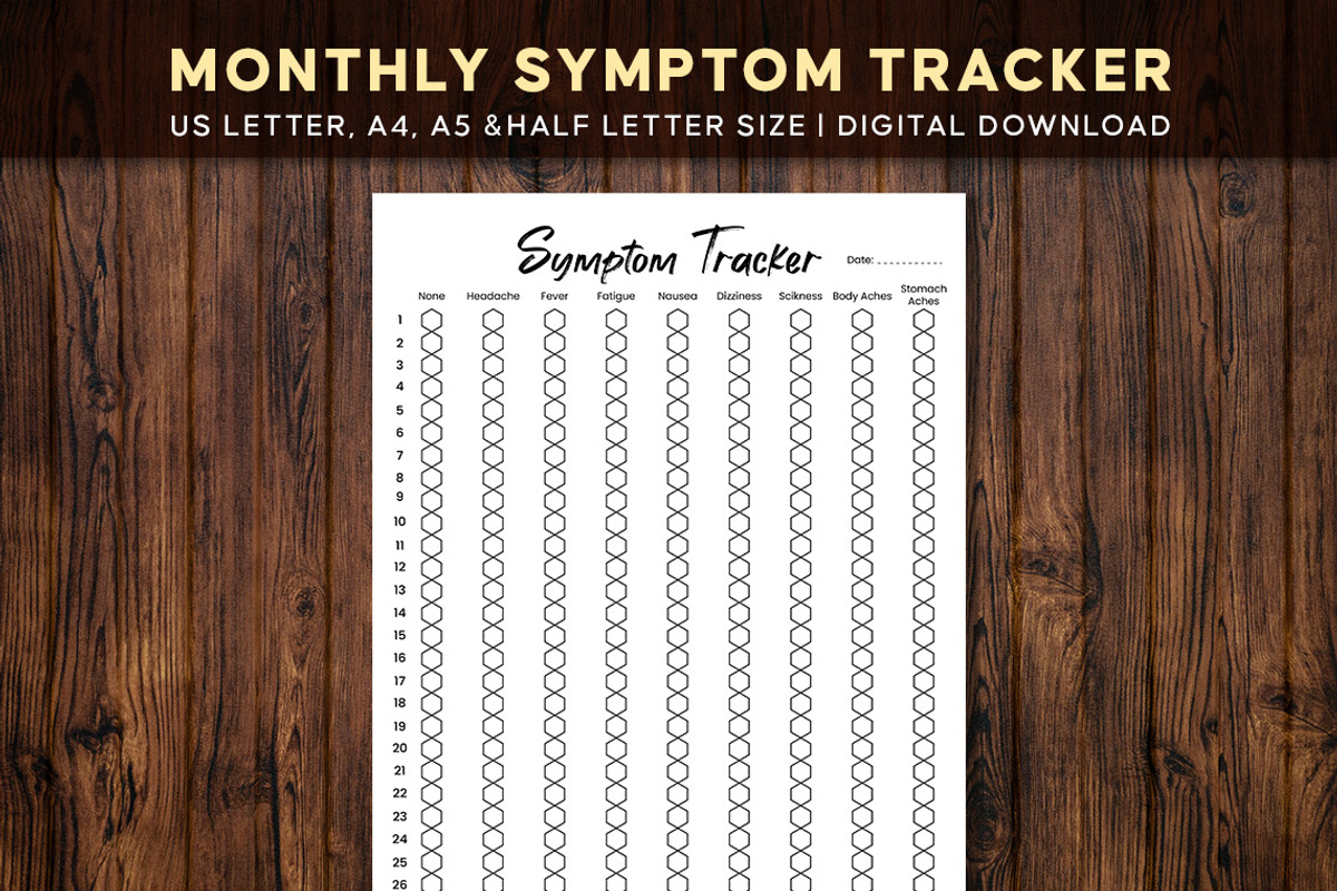 Monthly Symptom Tracker Printable, a Stationery Template by Graphicsnext (Photo 1 of 5)