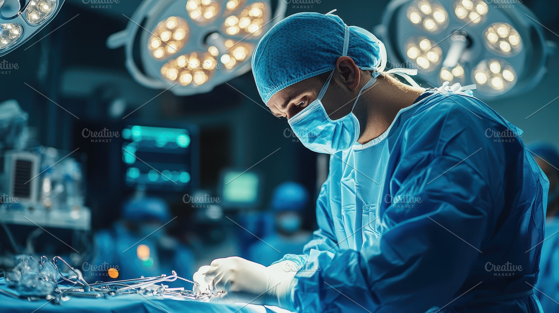 Surgeon operating in a brightly lit, a Background Photo by Pixeness