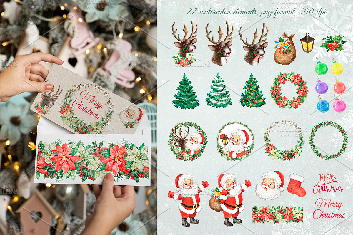 Santa, reindeer watercolorclipart., a Decorative Illustration by SavinV (Photo 2 of 7)