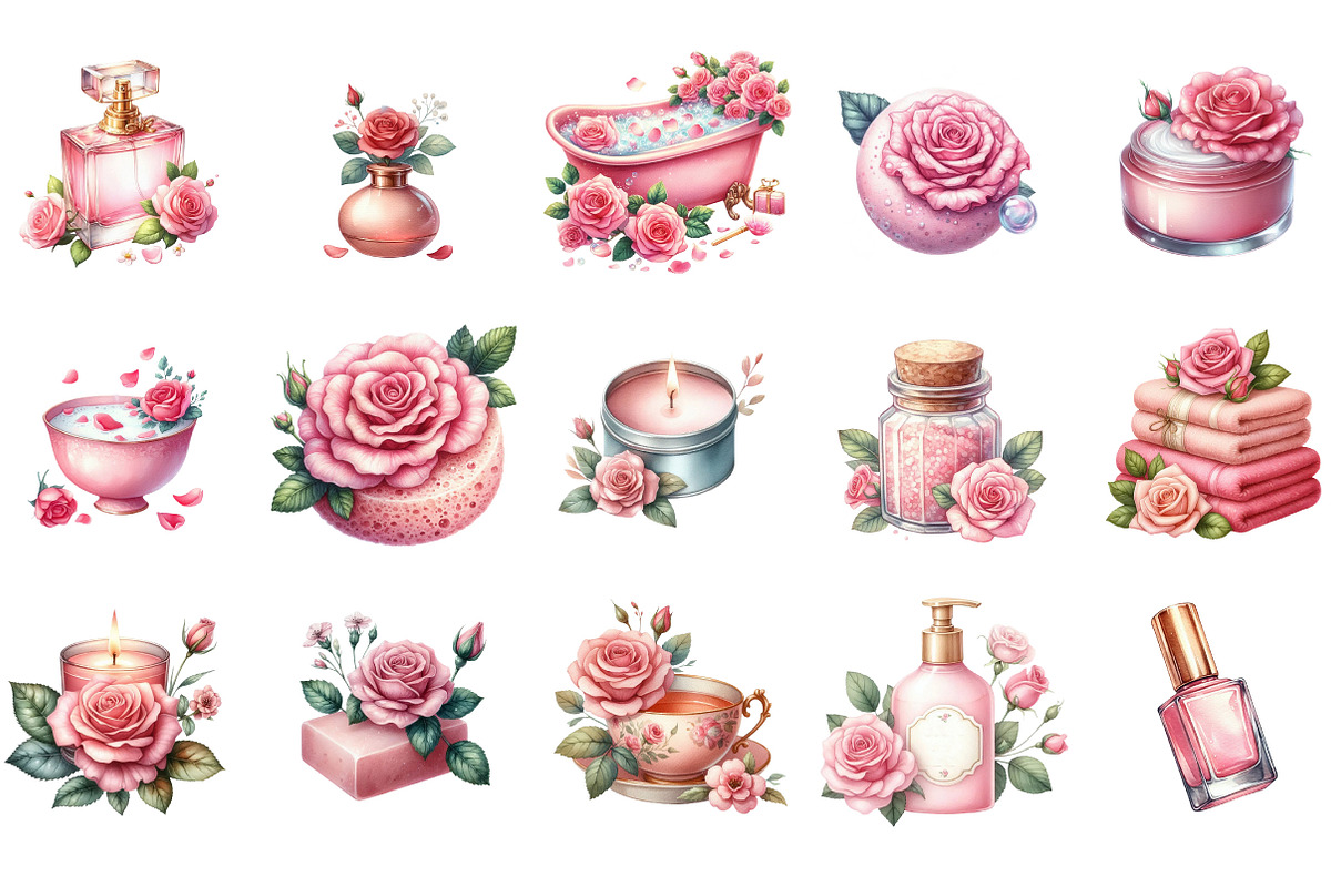 Pink Roses Pamper Time Clipart, an Illustration by Designking (Photo 2 of 5)