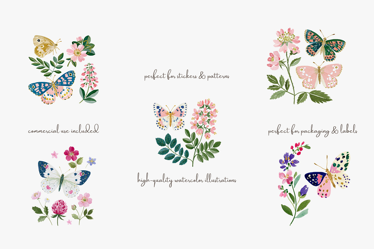 watercolor butterfly wildflower set, a Decorative Illustration by Patishop Art (Photo 3 of 6)
