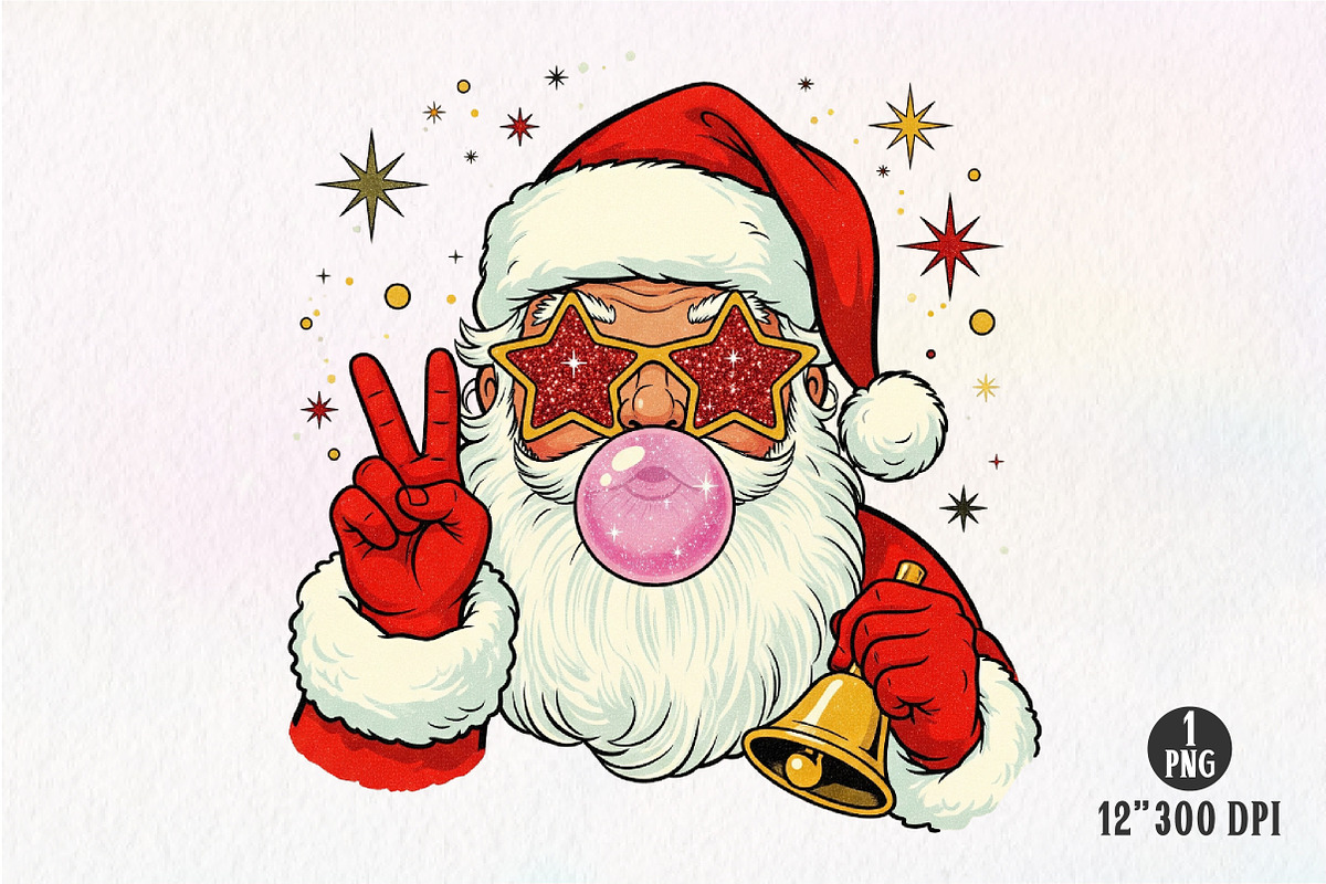 Retro Santa Blowing Bubble PNG, an Illustration by Dream Creation (Photo 1 of 4)