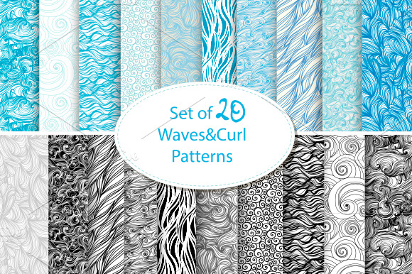 seamless waves and curls backgrounds preview 6