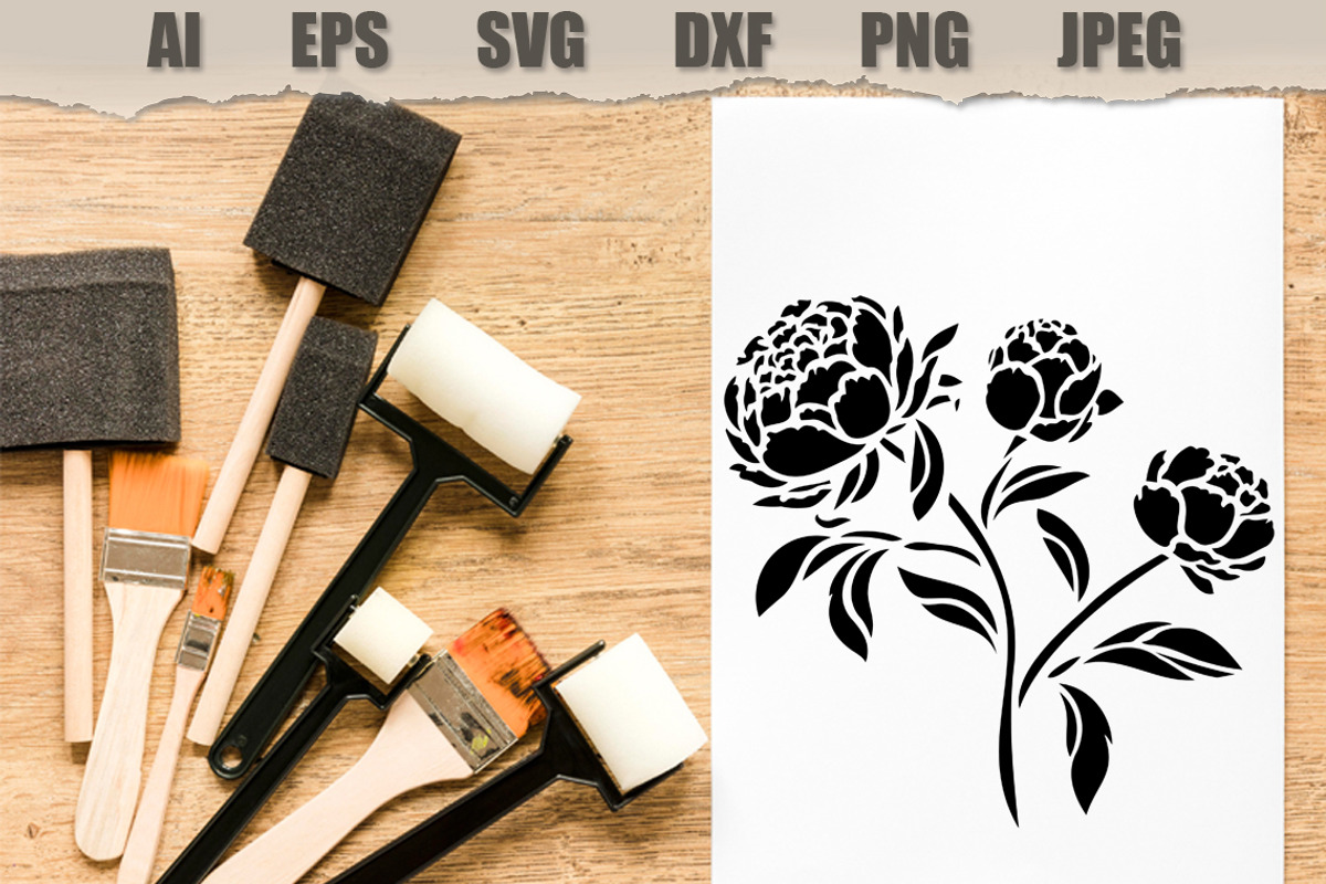 Stencils Peony Flower, a Seasonal Illustration by MARYCRAFTIRIA (Photo 2 of 3)