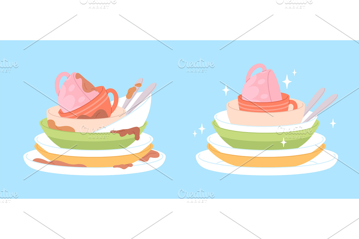 Clean dirty dishes. Piles of, an Object Illustration by LadadikArt