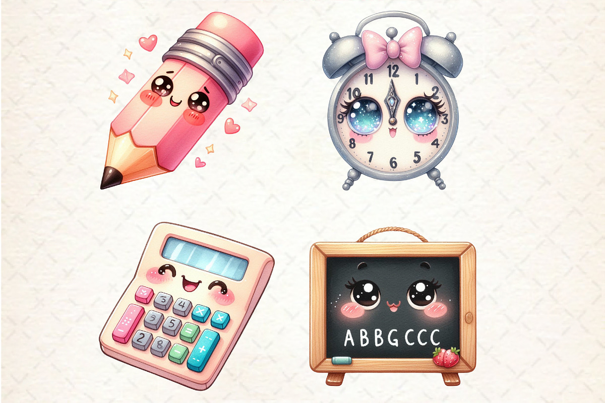 Kawaii School Sublimation Clipart, a Seasonal Illustration by Rose Art (Photo 2 of 4)
