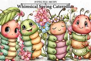 Whimsical Spring Caterpillar Clipart, a Seasonal Illustration by HueNestify