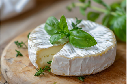 Gourmet camembert cheese with fresh, a Food & Drink Photo by Ylivdesign