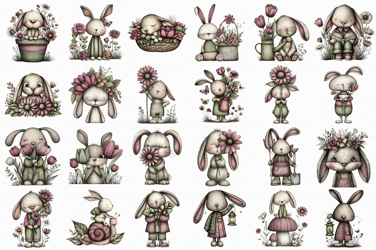 Whimsical Garden Bunny Clipart Set, an Illustration by Libby Wishes (Photo 4 of 7)
