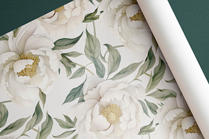 WHITE PEONY Seamless Pattern 01