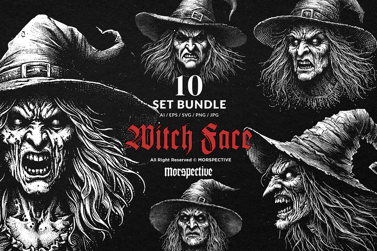 10 Bundle Dark Art Witch Head Women, an Illustration by Morspective (Photo 1 of 7)