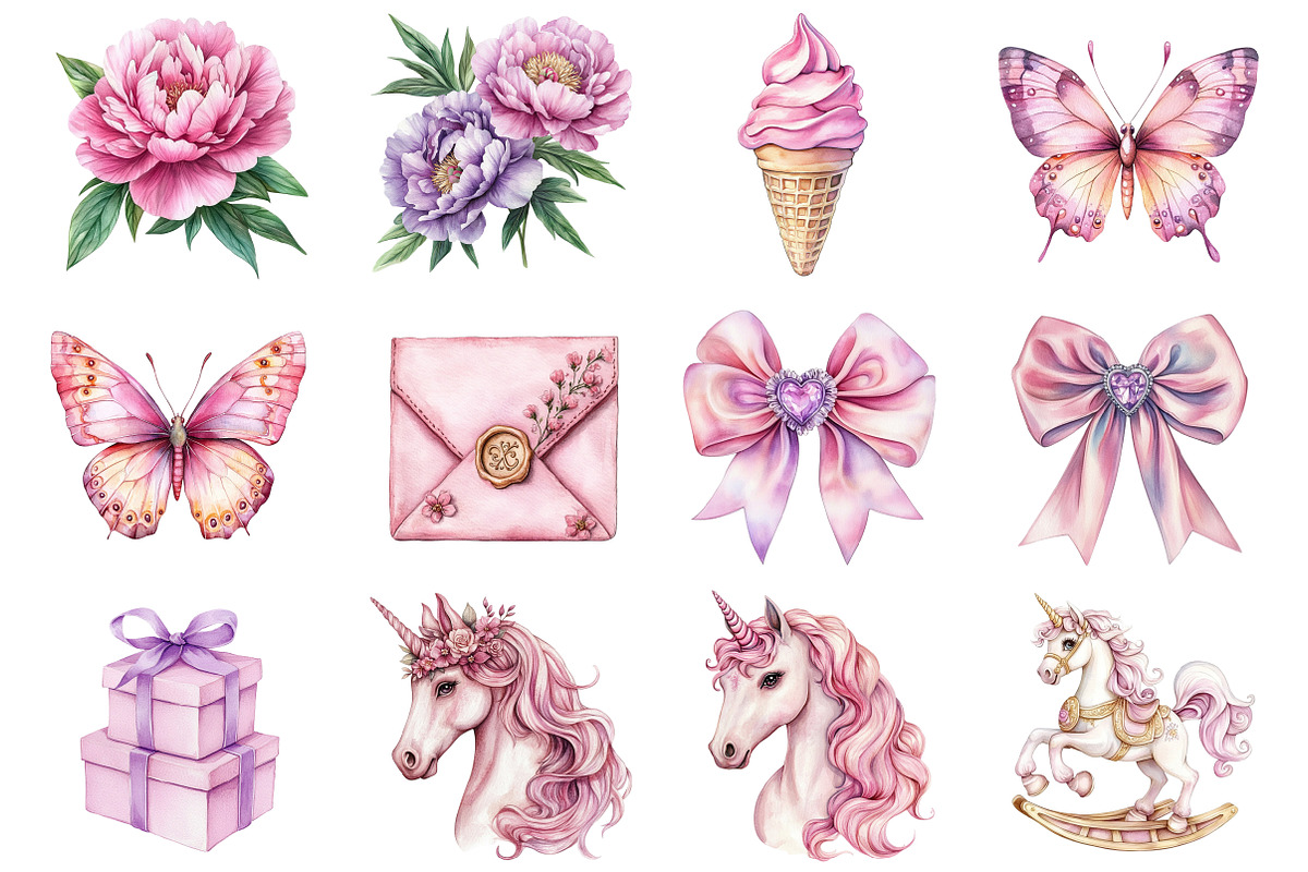 Watercolor Unicorn Kingdom Clipart, a Seasonal Illustration by CitraGraphics (Photo 2 of 6)