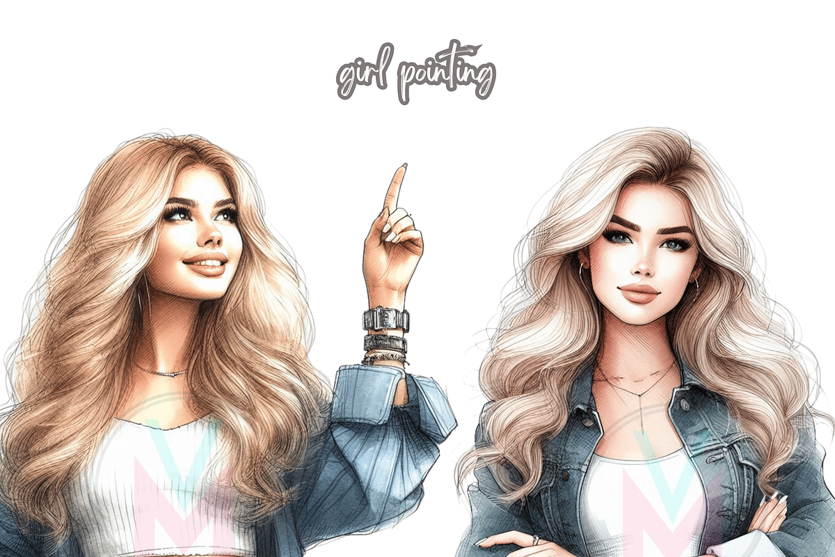 Trendy Girls Pointing Clipart Social, a Person Illustration by VM PARTYS  BY TAIRUMA (Photo 7 of 10)