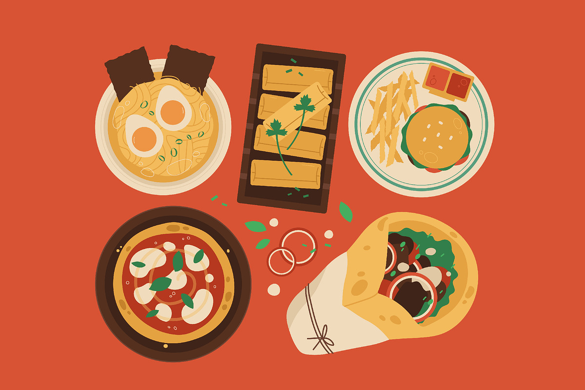 Red Flat Global Cuisine Illustration, a Food Illustration by graphicook