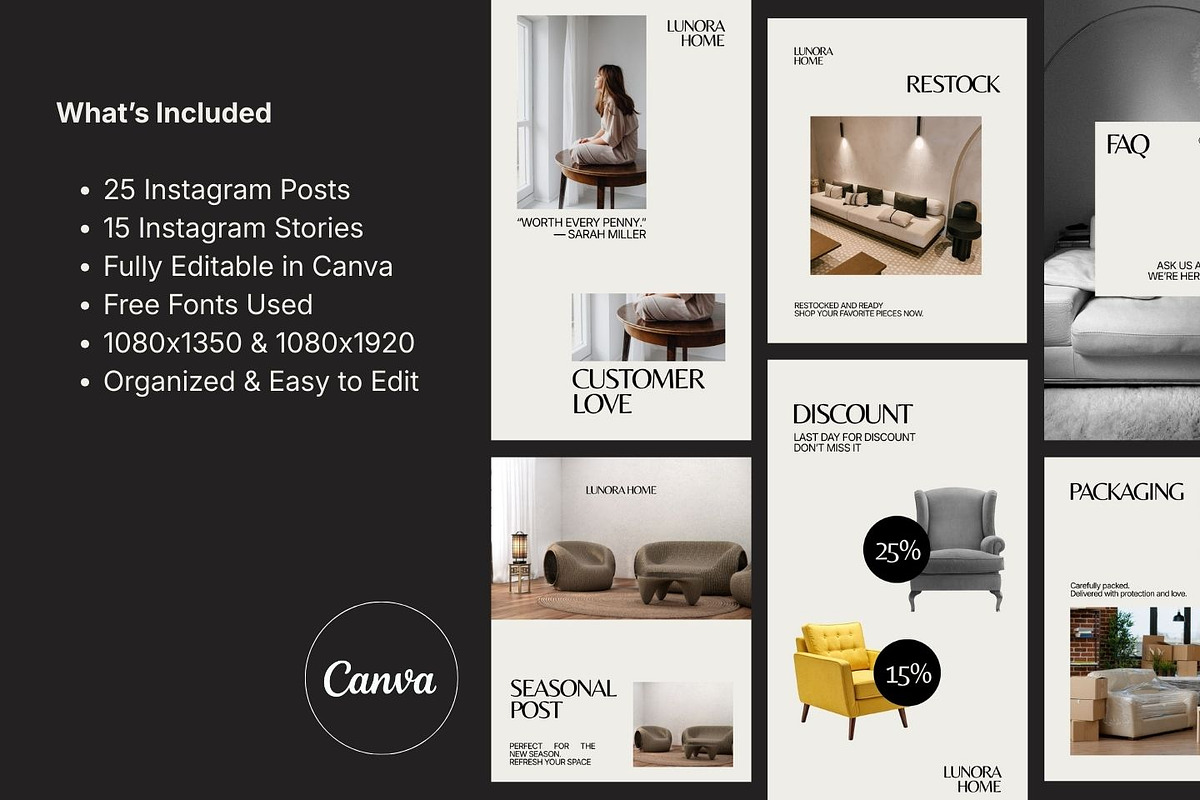 LUNORA — Editorial Furniture IG Kit, a Social Media Template by ShowUp! Studio (Photo 3 of 6)