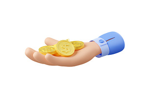 3d Render Hand With Golden Coins