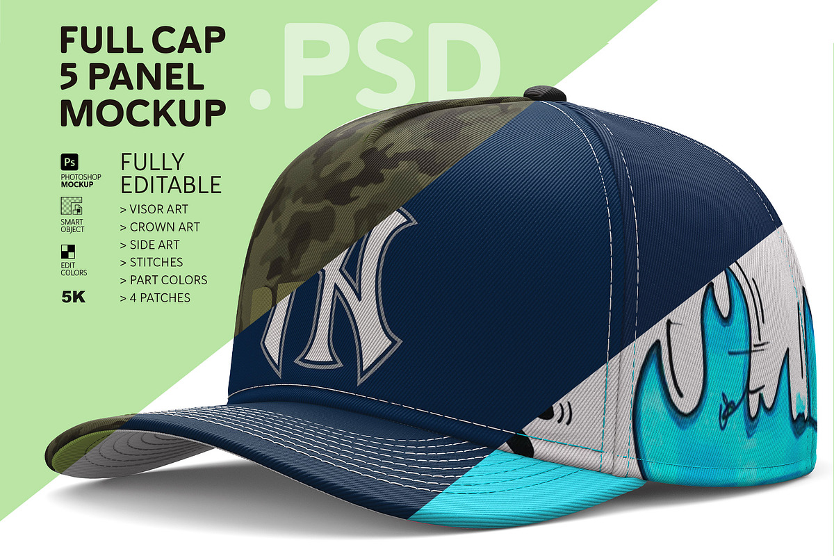 5-Panel Cap Photoshop Mockup, a Hat Mockup by LESZ Design (Photo 1 of 11)