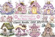 Watercolor Bee Home Clipart, an Illustration by DreamCafeArt (Thumbnail 1 of 9)
