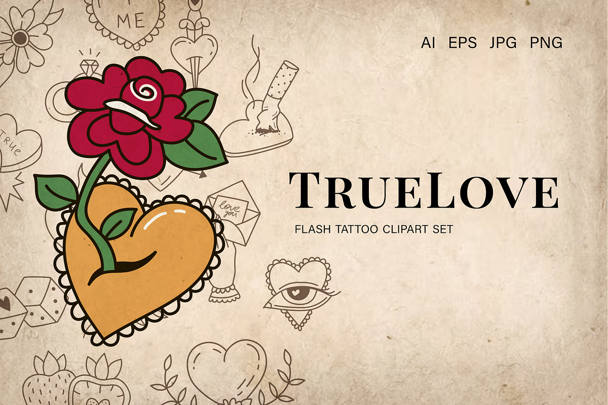 True Love flash tattoo clipart, a Decorative Illustration by Chaka_32 (Photo 1 of 7)