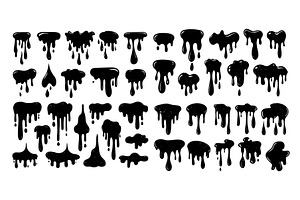 Water drops black vector set. Drips, an Illustration by Onyx