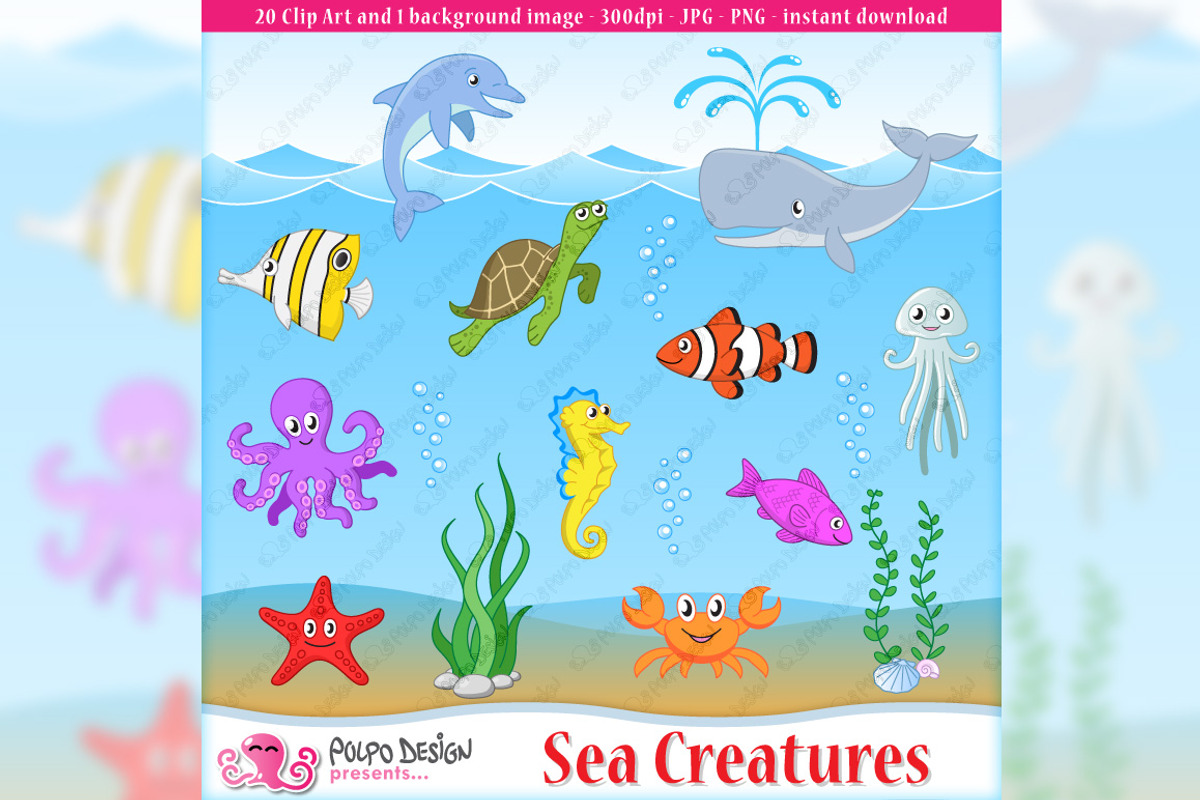 Sea Creatures clip art, an Object Graphic by PolpoDesign (Photo 1 of 3)