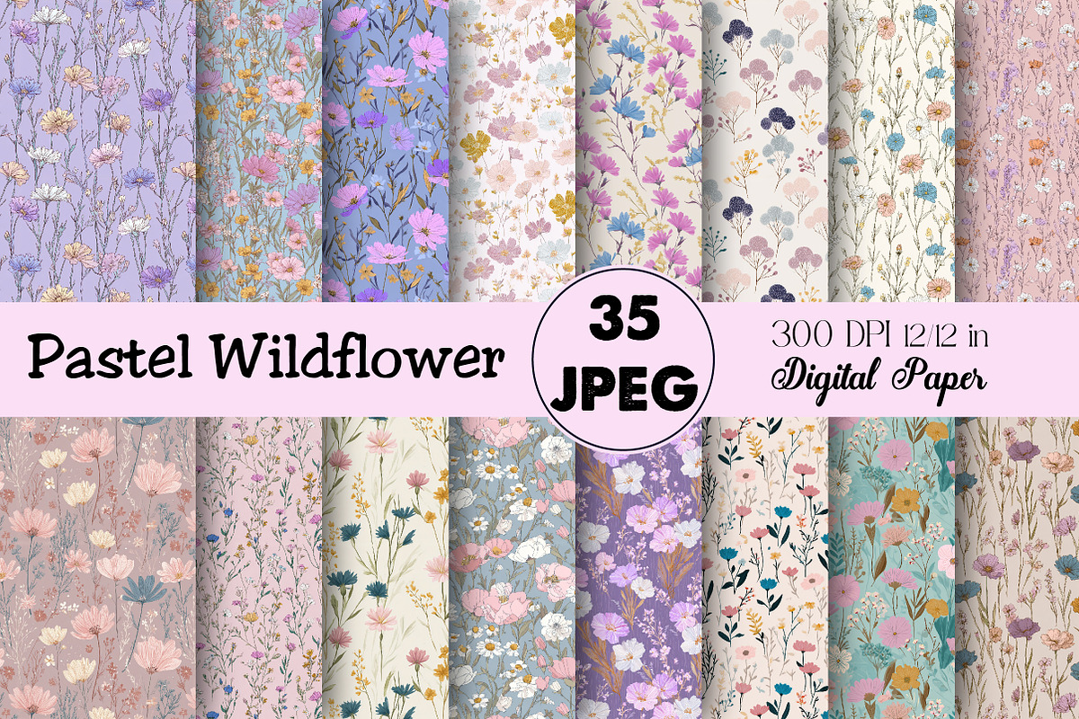 Pastel Wildflower Digital Paper, an Illustration by Daily.Designs (Photo 1 of 6)