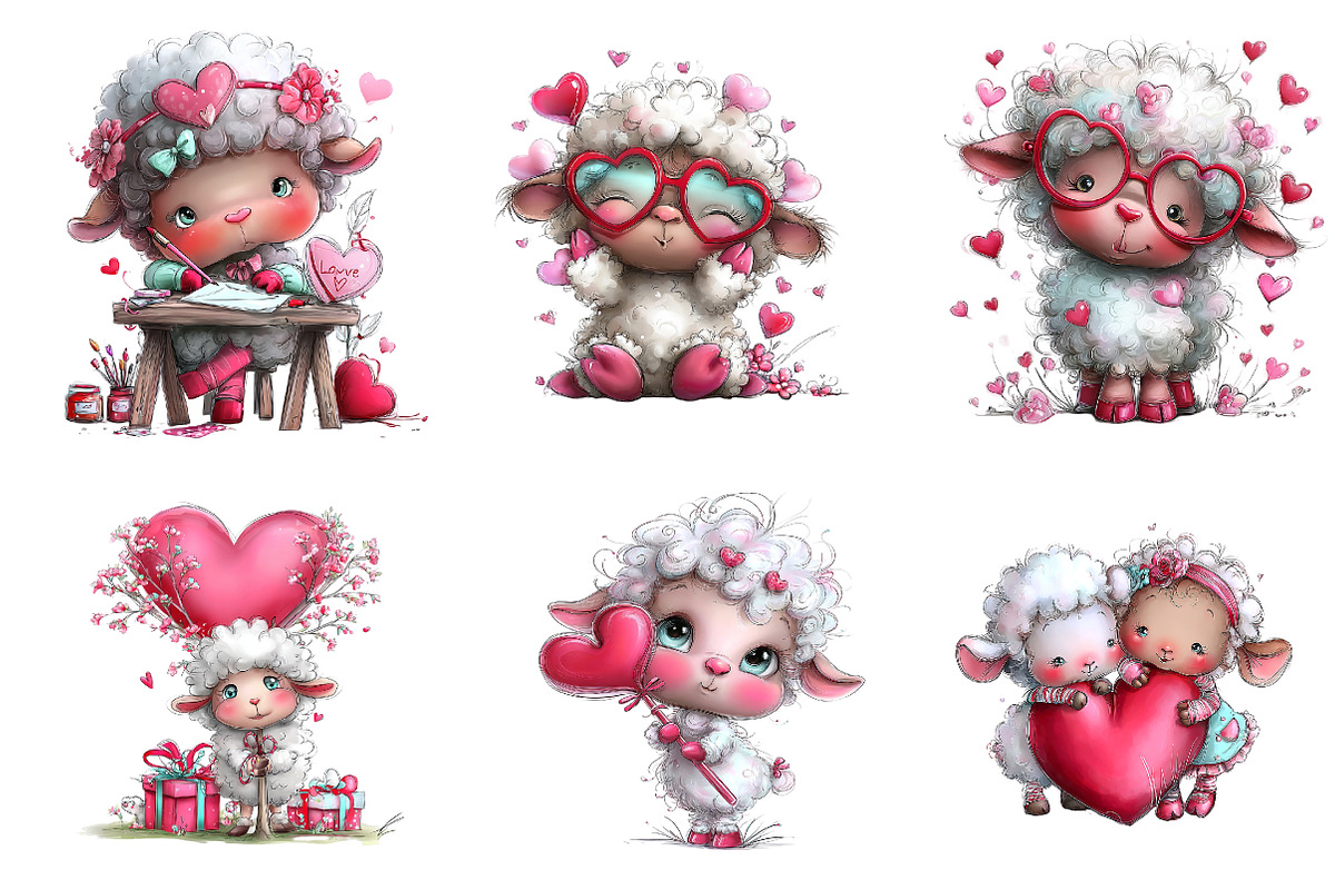 funny valentine sheep clipart, an Illustration by CreationArt (Photo 4 of 5)