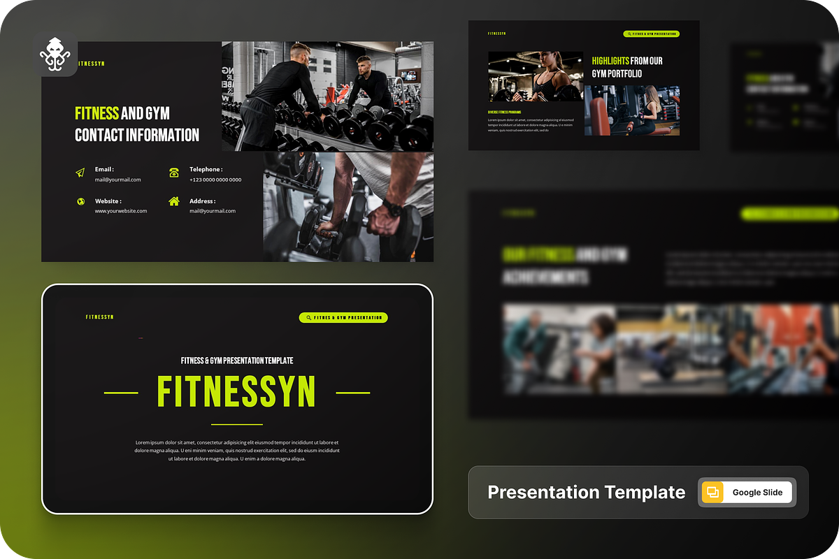 Fitnessyn Fitness & Gym Google Slide, a Presentation Template by SquidPixey (Photo 1 of 6)