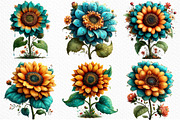 Whimsical Spring Sunflower Clipart, an Illustration by Craft Nest (Thumbnail 2 of 11)