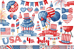 4th of July watercolor clipart