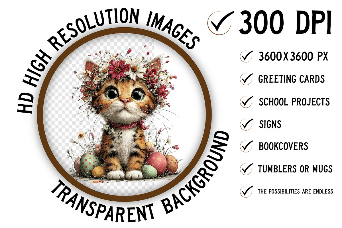 Whimsical Easter Cats Clipart Png, an Illustration by Craft Nest (Photo 2 of 10)