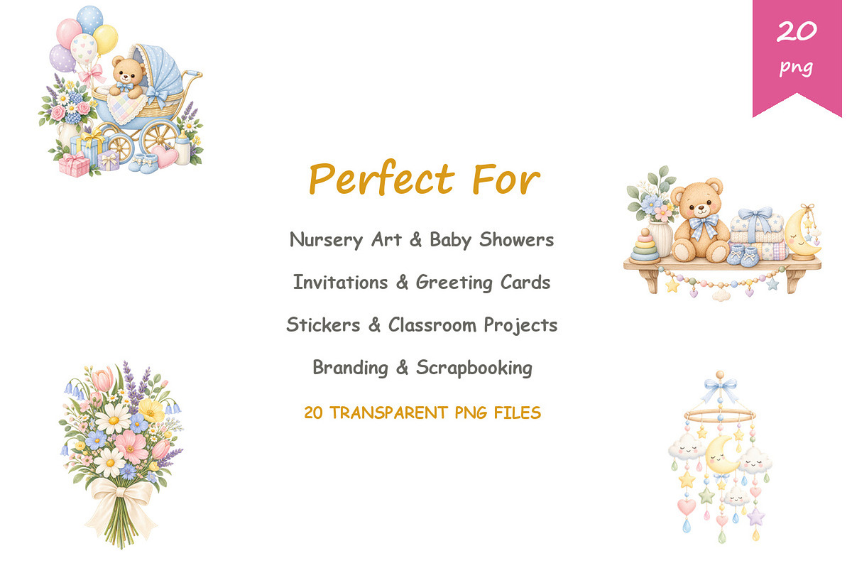 Watercolor Baby Shower Clipart, a Decorative Illustration by BerryPieArt (Photo 4 of 4)