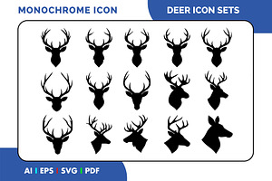 Deer Head Vector Icons Sets, a Solid Icon by Fontmine Studio