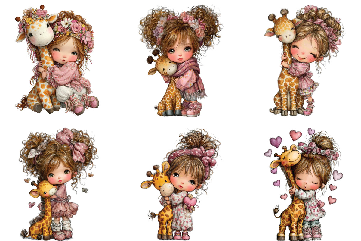 Whimsical Girl Hugging Giraffe PNG, an Illustration by CraftArtStudio (Photo 6 of 6)