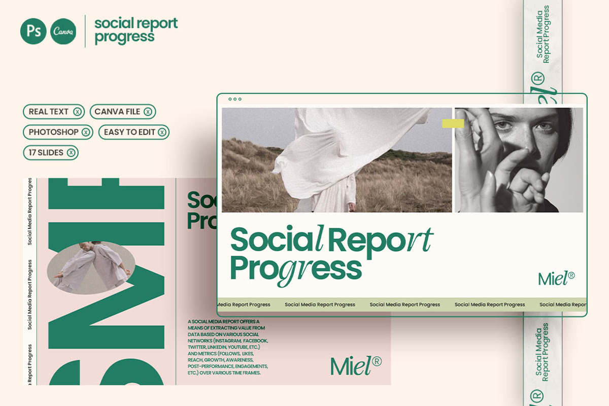 MIEL / Social Media Report Kit, a Presentation Template by Eviory (Photo 1 of 14)
