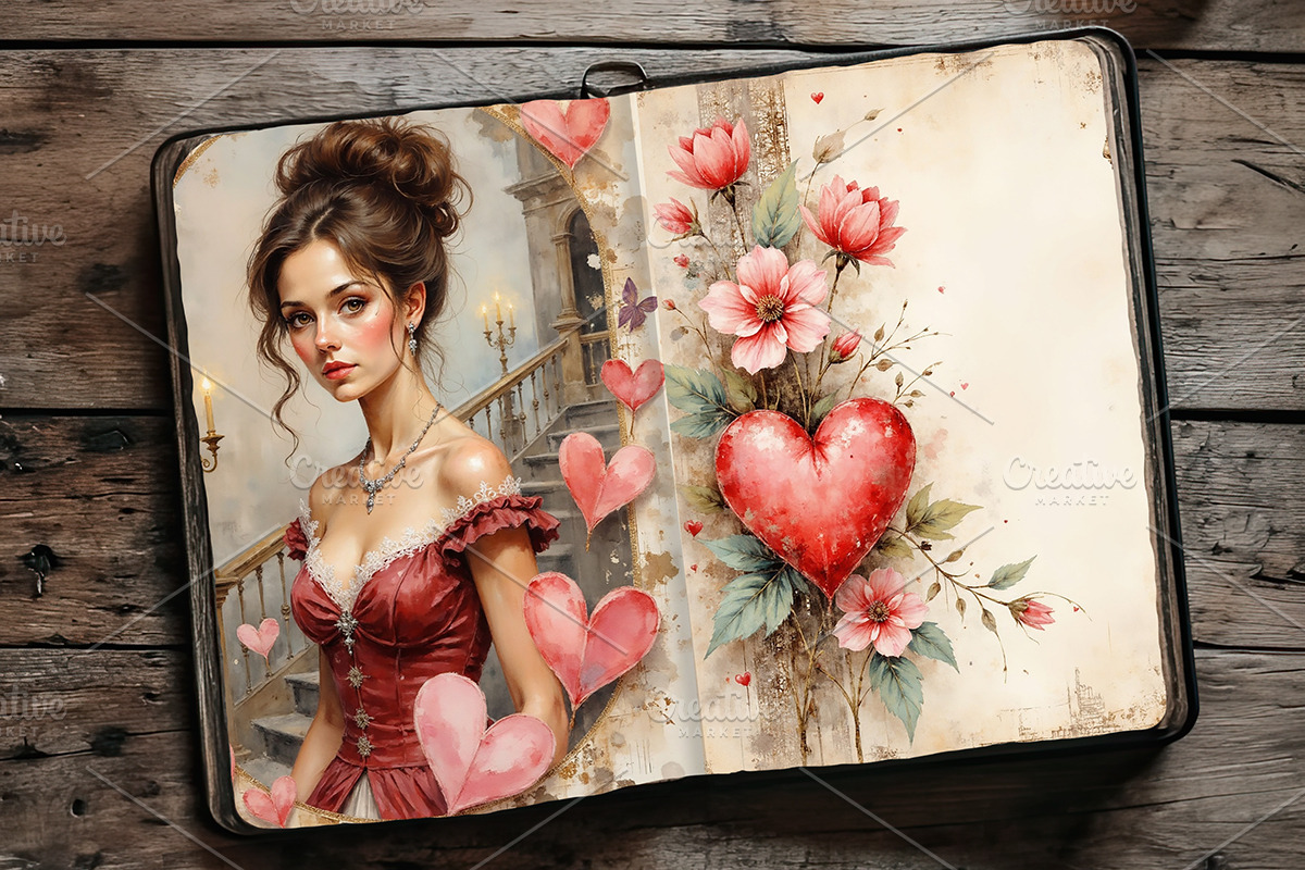 Vintage Valentine Junk Journal Pages, a Decorative Illustration by GalaDesign03 (Photo 9 of 9)