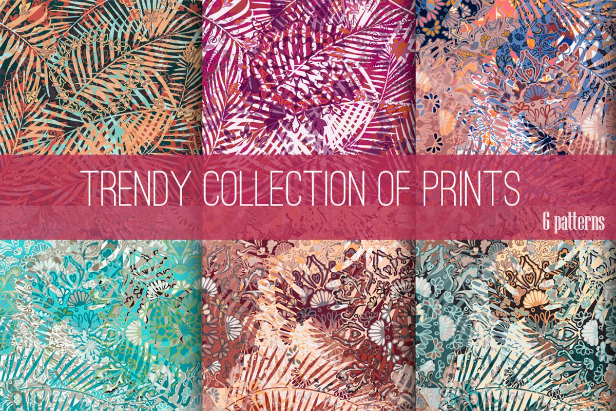 6 trendy tropical pattern., a Pattern Graphic by zeffir (Photo 1 of 3)