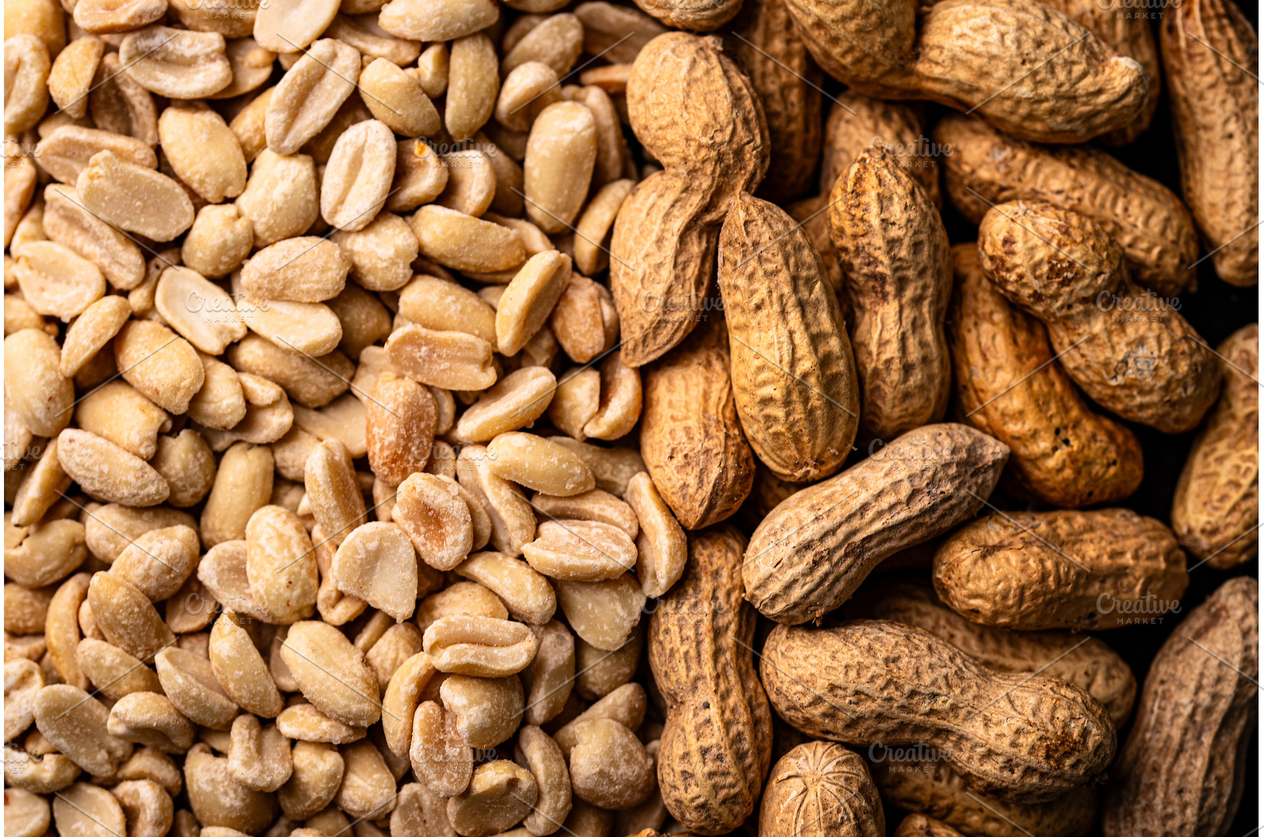 Raw and roasted peanuts texture, a Food & Drink Photo by Yulia Furman