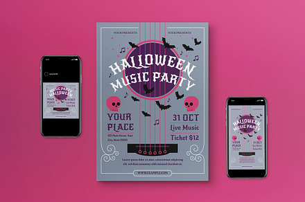 Halloween Music Party Flyer Set, a Flyer Template by graphicook