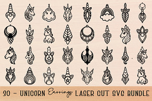 Unicorn Wood Earrings SVG Bundle