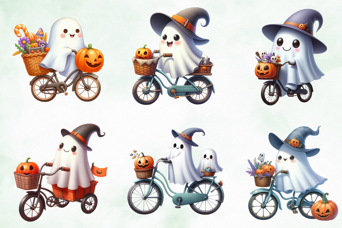 Halloween Cute Retro Ghost Clipart, an Illustration by Creative Art (Photo 4 of 4)