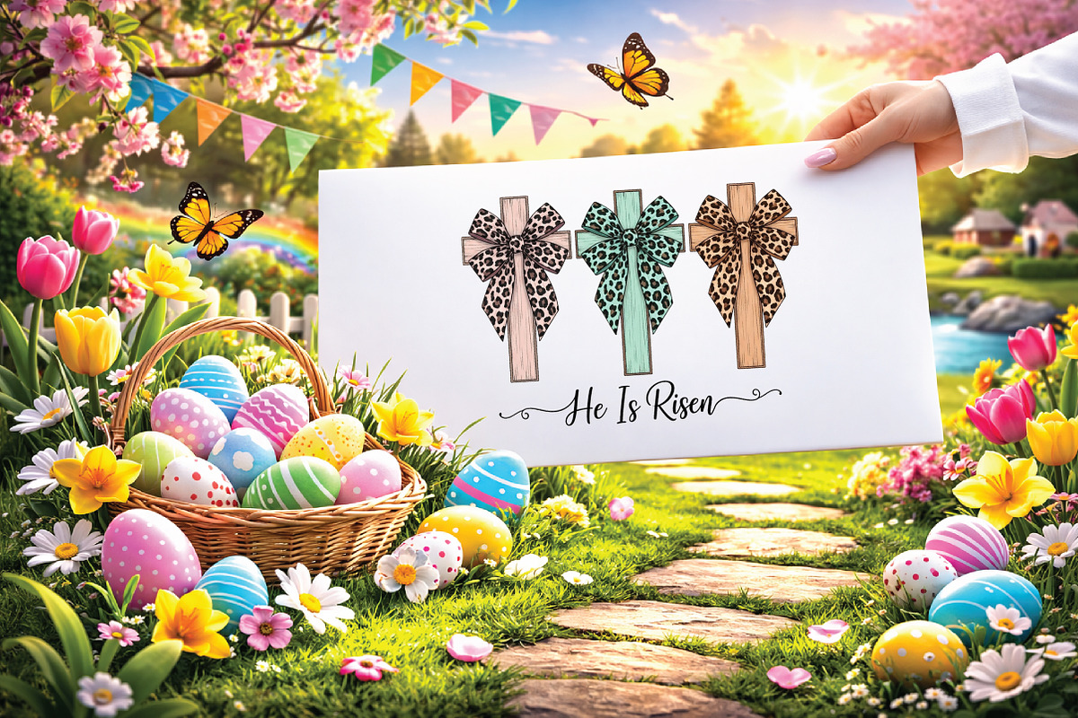 He is Risen, Easter Crosses with Bow, an Illustration by Black Bird Studio (Photo 3 of 3)