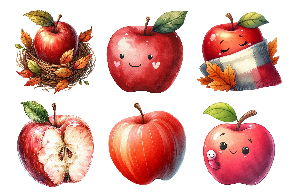 Watercolor Autumn Apple Clipart, an Illustration by Daily.Designs (Photo 2 of 5)