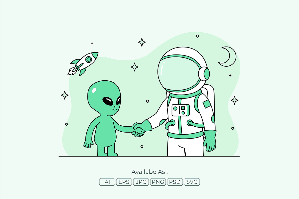 Alien and Astronaut Handshake, a Person Illustration by Partikusi Design (Photo 2 of 3)