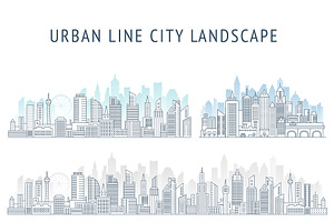 Line Urban City Panorama Set