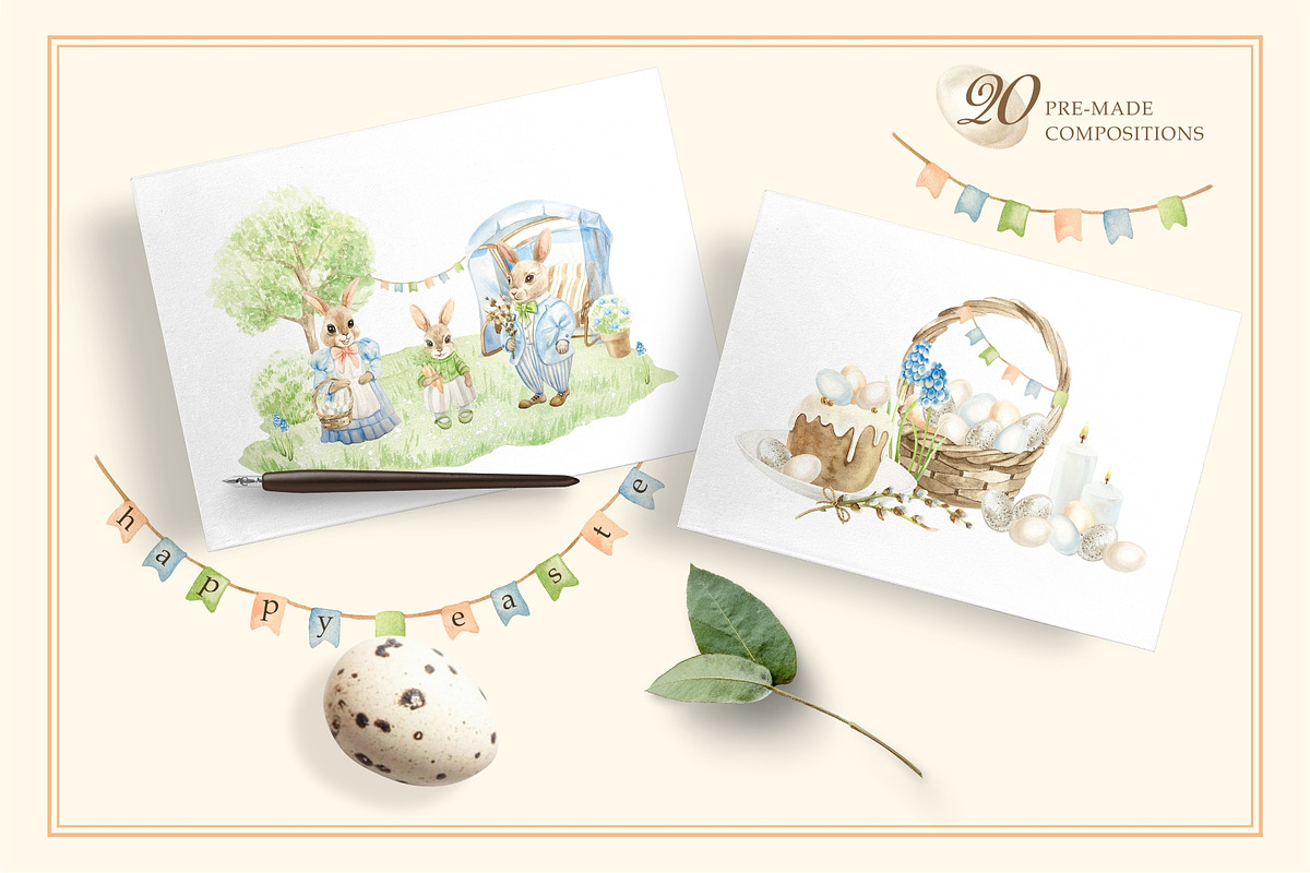 Whimsical Easter. Watercolor clipart, a Decorative Illustration by Farida Bik (Photo 4 of 14)